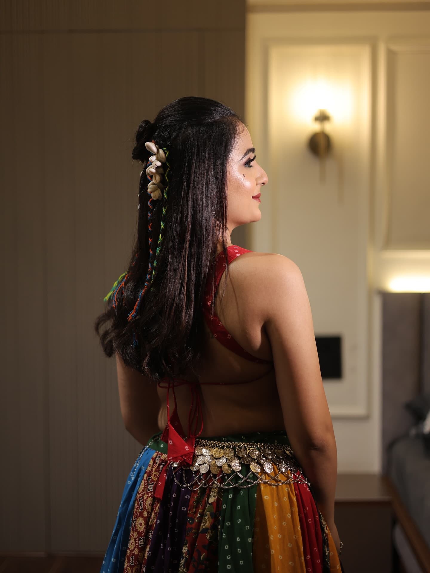 Intricate bridal hair styling with floral details